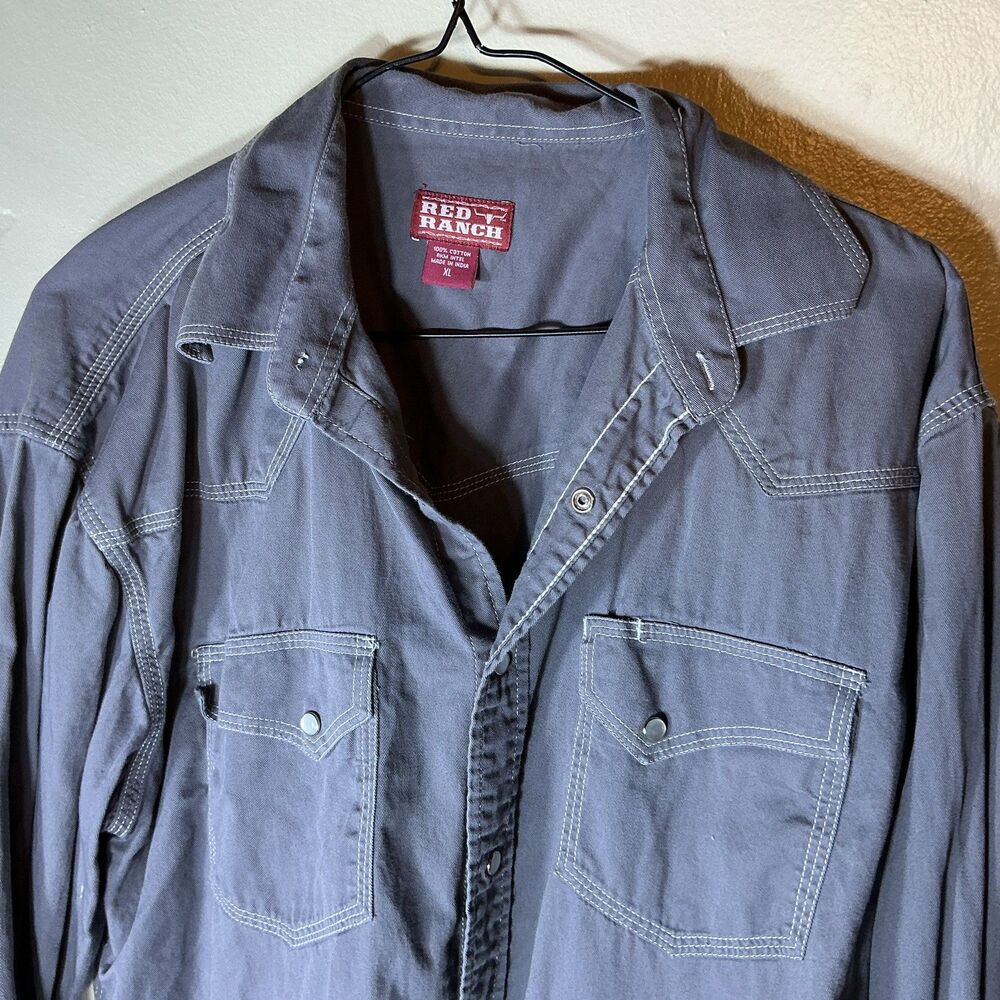 RED RANCH Western Work Wear Mens Gray XL Long Sleeve Snap Shirt